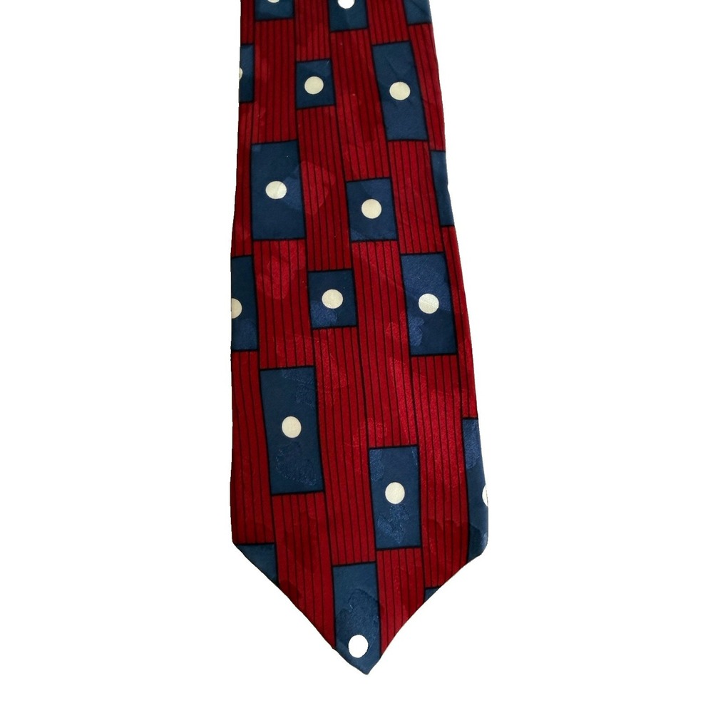 Vintage Liberty of London 100% Silk Geometric Abstract Red Blue Necktie USA